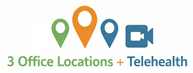 Three New Jersey office locations for in person therapy and virtual telehealth appointments available